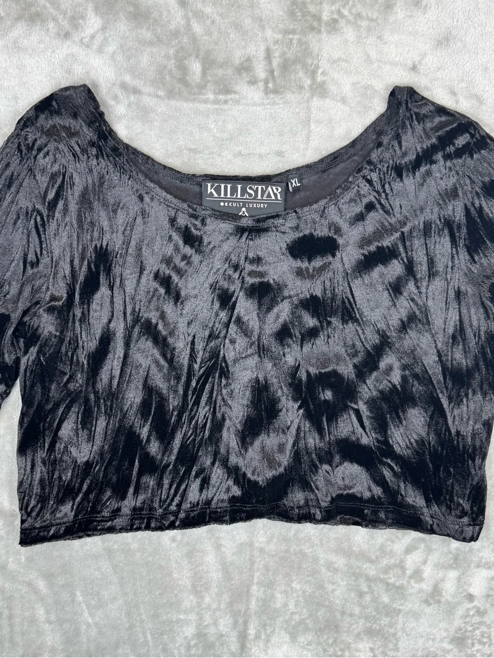 Killstar Midnight Velvet Long Sleeve Crop Top Black Crushed Velvet Goth Emo XL - Picture 3 of 9